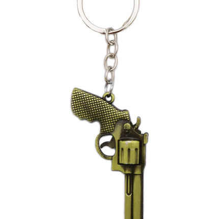 Revolver Gun Bronzed Brass Metal Key Chain - 12 pcs