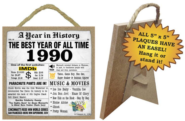 1990 A Year in History Plaques 5" x 5" wood plaque/sign