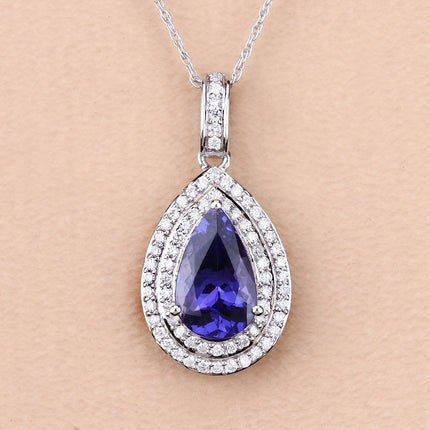 2.56 Carat Genuine Tanzanite and White Diamond 14K White Gold Pendant