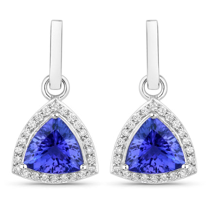 3.86 Carat Genuine Tanzanite and White Diamond 14K White Gold Earrings