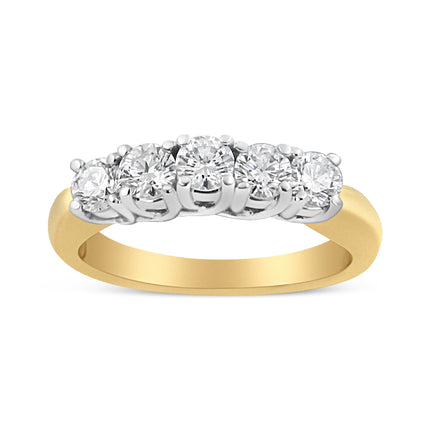 1.0 Cttw Diamond 5 Stone Ring Band in 18K Yellow Gold – Round Cut Wedding Anniversary Ring
