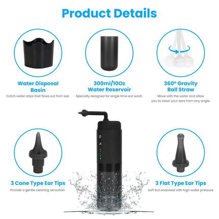Electric Ear Wax Removal Kit with 3 Modes 6 Ear Tips IPX7 Waterproof USB Rechargeable
