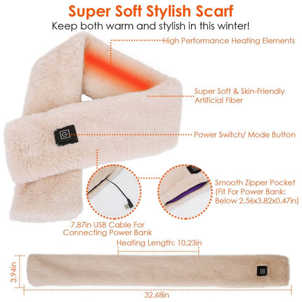 Electric Heated Scarf USB Heating Neck Shawl Soft Warm Scarves with 3 Heating Modes