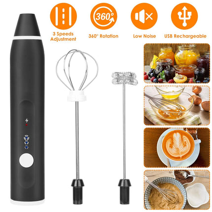 Electric Milk Frother with 2 Whisk Heads