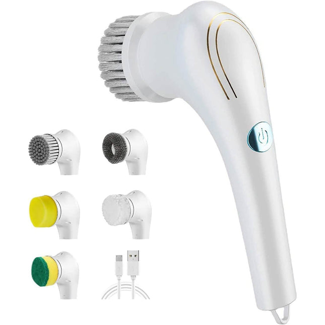 Electric Spin Scrubber Cordless Handheld Cleaning Brush with 5 Replaceable Brush Heads