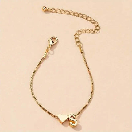Elegant Love Heart Charm Bracelet - Delicate Minimalist Link Chain