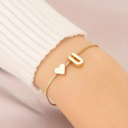 Elegant Love Heart Charm Bracelet - Delicate Minimalist Link Chain