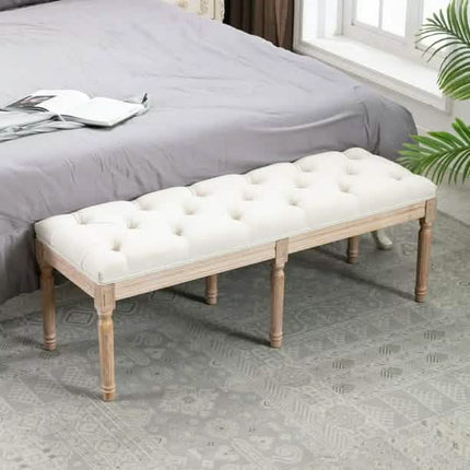 End of Bed Bench Upholstered Entryway Bench French Benchwith Rubberwood Legs
