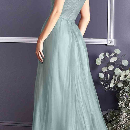 Ladivine ET320 Illusion V-Neck and Back Long Dress