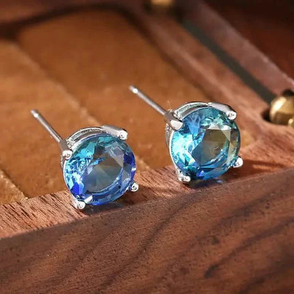 European and American Style Copper Earrings with Blue Zirconium