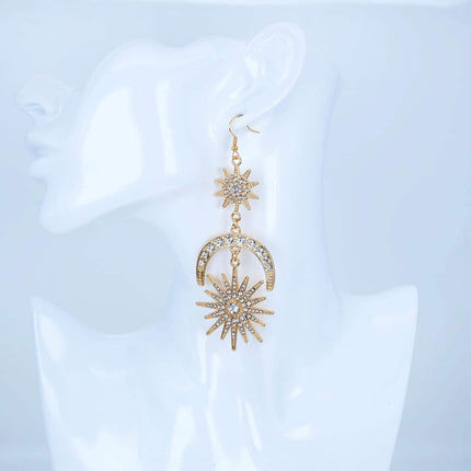 Exaggerated Luxury Sun Moon Stars Drop Earrings