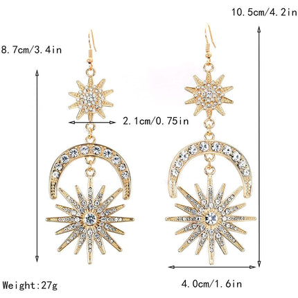 Exaggerated Luxury Sun Moon Stars Drop Earrings