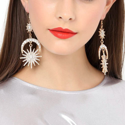 Exaggerated Luxury Sun Moon Stars Drop Earrings