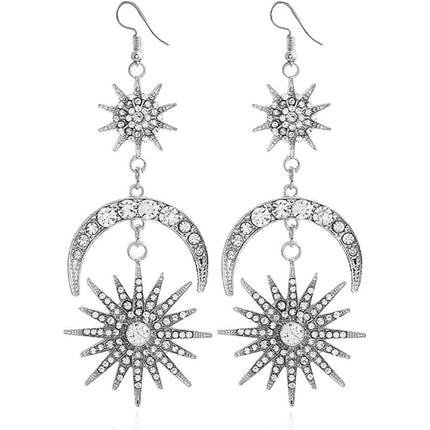 Exaggerated Luxury Sun Moon Stars Drop Earrings