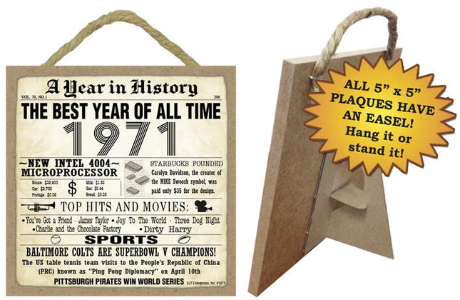 1971 A Year in History Plaques 5" x 5" wood plaque/sign