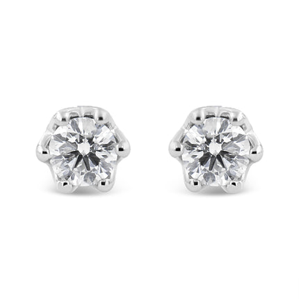 14K White Gold 1/2 Cttw Round Diamond Crown Stud Earring (I-J Color, I1-I2 Clarity)