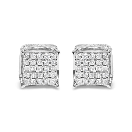 10K White Gold 1/2 Cttw Princess Cut Diamond Square Shaped Multi Stone Stud Earrings (H-I Color, SI1-SI2 Clarity)
