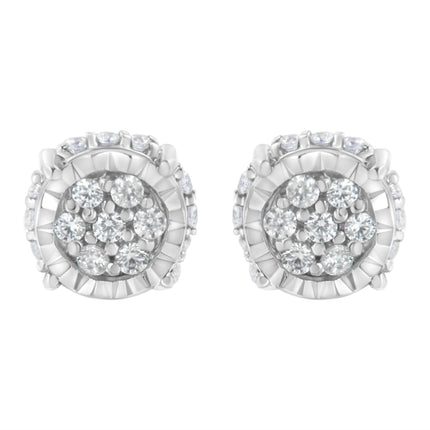 .925 Sterling Silver 1/3 cttw Round-cut Diamond Floral Stud Earring (I-J Clarity, I3 Color)