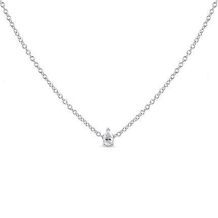 14K White Gold 1/10 Cttw Pear Shape Lab Grown Diamond Solitaire Pendant Necklace (F-G Color, VS2-SI1 Clarity)
