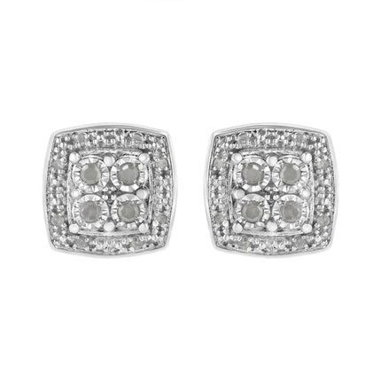 .925 Sterling Silver 1/4 cttw Round Cut Diamond Square Shape Milgrain Stud Earrings (I-J Color, I3 Clarity)