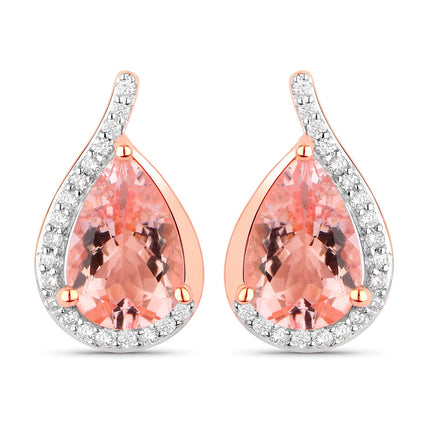 2.43 Carat Genuine Morganite and White Diamond 14K Rose Gold Earrings