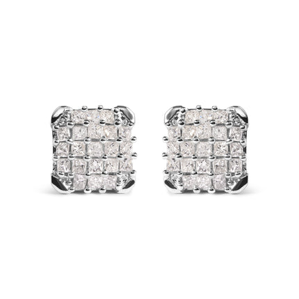10K White Gold 3/4 Cttw Princess Diamond Composite Open Frame Stud Earrings (I-J Color, I1-I2 Clarity)