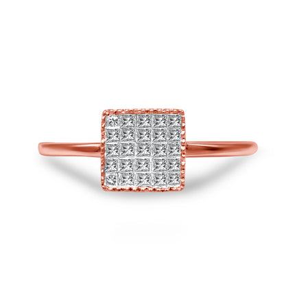 10K Rose Gold 1/3 Cttw Invisible Set Princess Cut Diamond Composite Square Shape Ring for Women (H-I color, I1-I2 clarity) - Size 7
