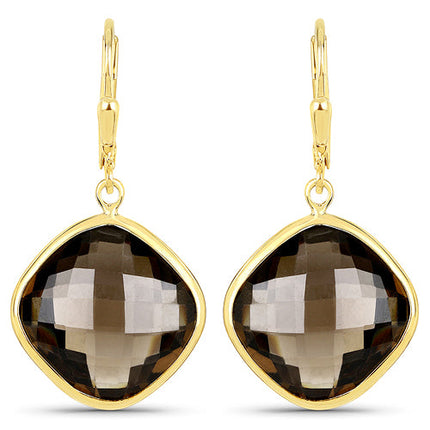 21.40 Carat Genuine Smoky Quartz .925 Sterling Silver Earrings