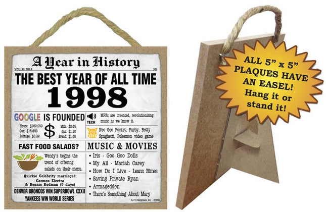 1998 A Year in History Plaques 5" x 5" wood plaque/sign
