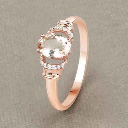 0.75 Carat Genuine Morganite and White Diamond 14K Rose Gold Ring