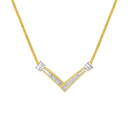 14K Yellow and White Gold 1/4 Cttw Princess Cut Diamond Channel-Set â€œVâ€ Shape 18" Pendant Necklace (H-I Color, SI2-I1 Clarity)