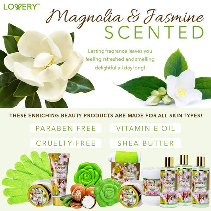 Home Spa Gift Baskets - Magnolia & Jasmine - 13pc Bath set