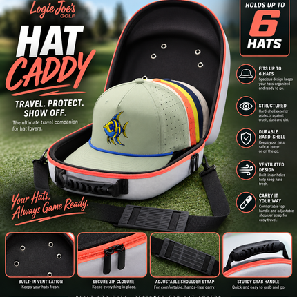 Hat Caddy Travel Case | Hard Shell Hat Carrier Holds Up to 6 Hats | Protective Hat Storage Case with Adjustable Shoulder Strap