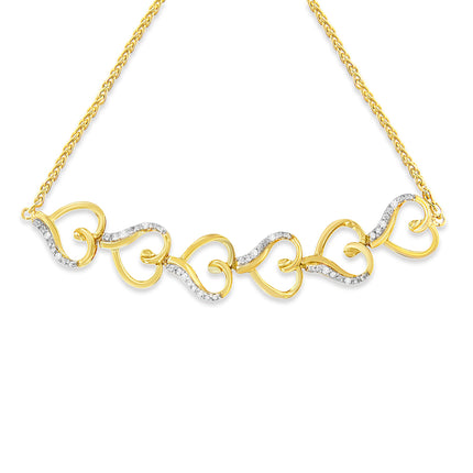 10K Yellow Gold over .925 Sterling Silver Diamond Accented Open Hearts 6â€-9â€ Adjustable Chain Bolo Bracelet (H-I Color, I2-I3 Clarity)