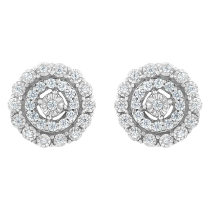10KT White Gold 1/2 cttw Double Halo Brilliant Round-Cut Diamond Stud Earrings (I-J Clarity, I2-I3 Color)