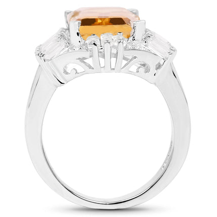 9.13 Carat Genuine Citrine & White Topaz .925 Sterling Silver Ring