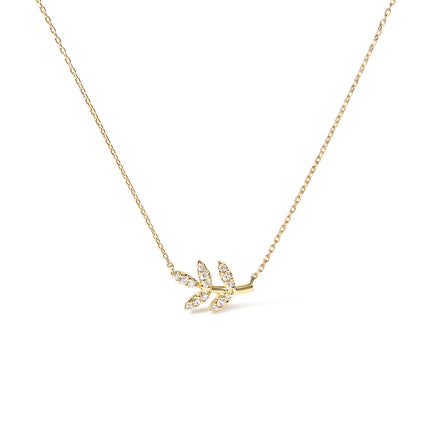 10K Yellow Gold 1/10 Cttw Diamond Leaf and Branch 18" Pendant Necklace (H-I Color, I1-I2 Clarity)
