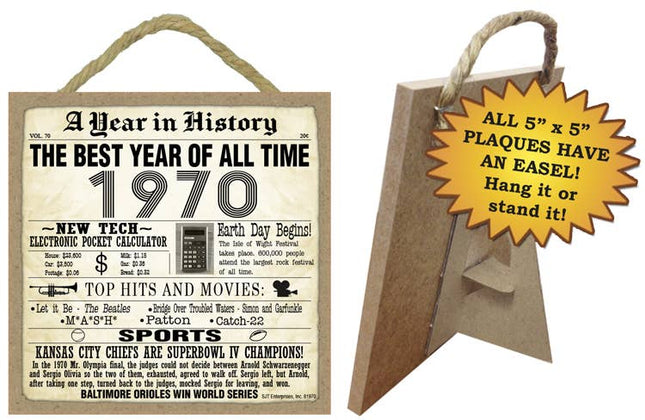 1970 A Year in History Plaques 5" x 5" wood plaque/sign