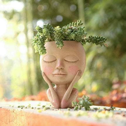 Face Flower Pot Head Planter Pot Succulent Planter Cute Closed Eyes