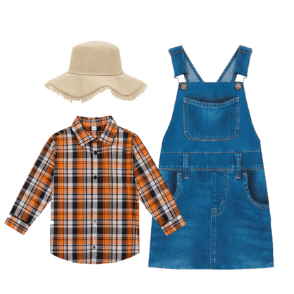 Kids Farmer Costume – Plaid Shirt, Overall Jumper & Straw Hat Farm Outfit for Halloween