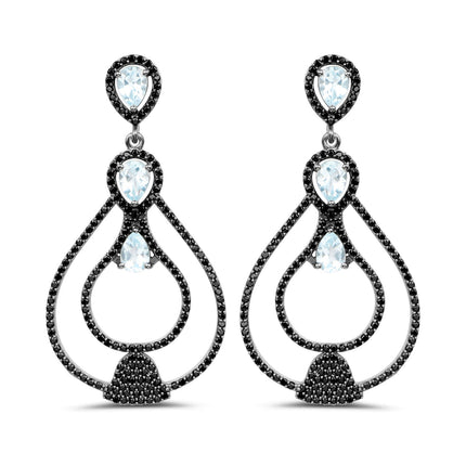 8.81 Carat Genuine Blue Topaz and Black Spinel .925 Sterling Silver Earrings