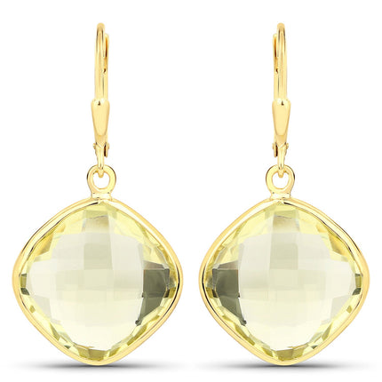 21.40 Carat Genuine Lemon Quartz .925 Sterling Silver Earrings
