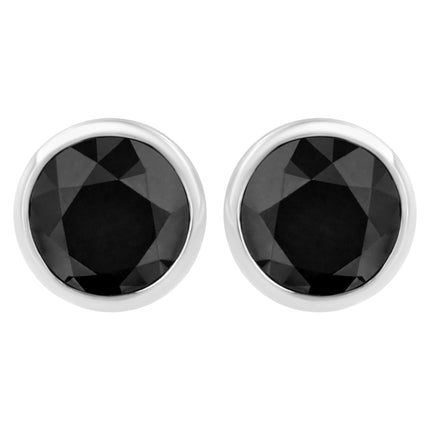 .925 Sterling Silver 4.00 Cttw Round Brilliant-Cut Black Diamond Bezel-Set Stud Earrings with Screw Backs (Fancy Color-Enhanced, I2-I3 Clarity)