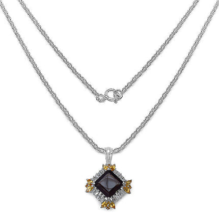 6.27 Carat Genuine Smoky Quartz, Citrine & White Topaz .925 Sterling Silver Pendant