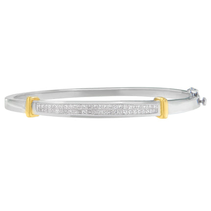 14K Two-Toned Gold Princess Cut Diamond Fashion Bangle (1 cttw, H-I Color, SI1-SI2 Clarity)