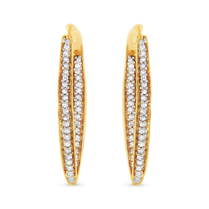 10K Yellow Gold 1/2 Cttw Round-Cut Diamond Modern Hoop Earrings (I-J Color, I2-I3 Clarity)