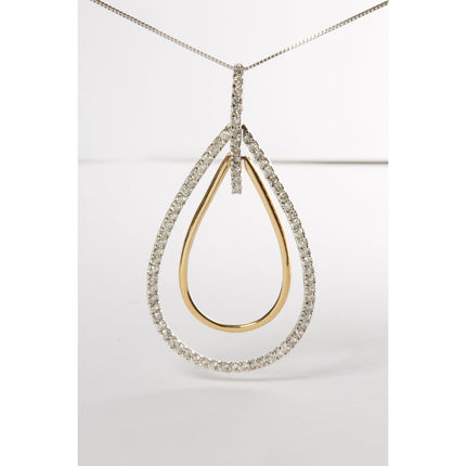 14K Two-Tone Gold Round Cut Diamond Double Burst Pendant Necklace (1.00 cttw, H-I Color, SI2-I1 Clarity)