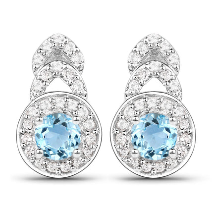 3.24 Carat Genuine Blue Topaz and White Topaz .925 Sterling Silver Jewelry Set