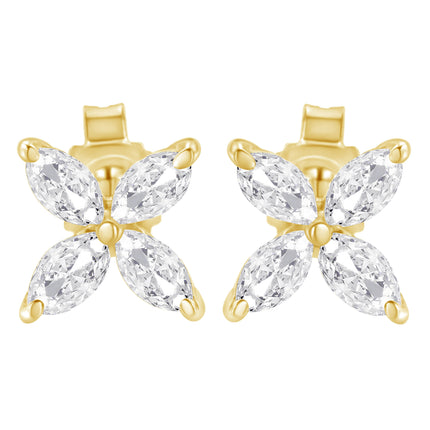 14K White Gold 1/2 Cttw Marquise Diamond 8 Stone Floral Leaf Stud Earrings (H-I Color, SI1-SI2 Clarity)