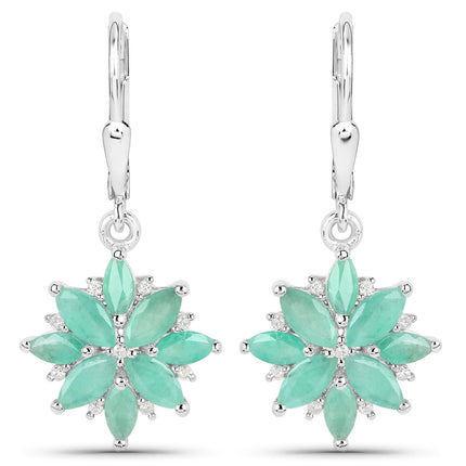 2.92 Carat Genuine Emerald and White Diamond .925 Sterling Silver Earrings